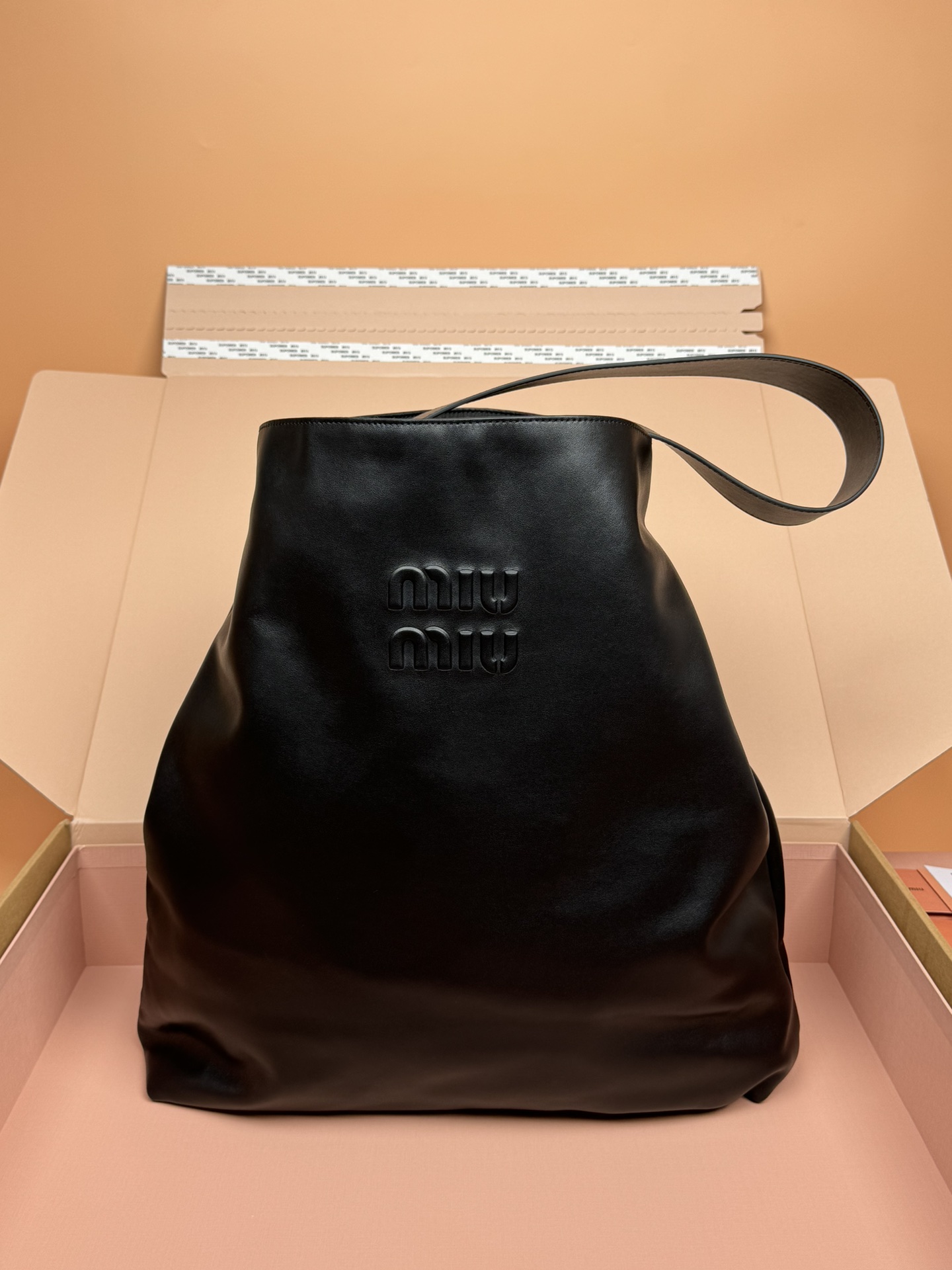 TOP Miu Miu Cow Leather Hobo Shoulder Strap Underarm Bag 38.5×39×11cm/41×46×11cm - Black