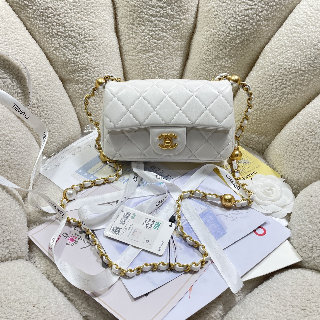 TOP CHANEL Flap Bag with Pearls Mini 12x10×6cm - 3 Color