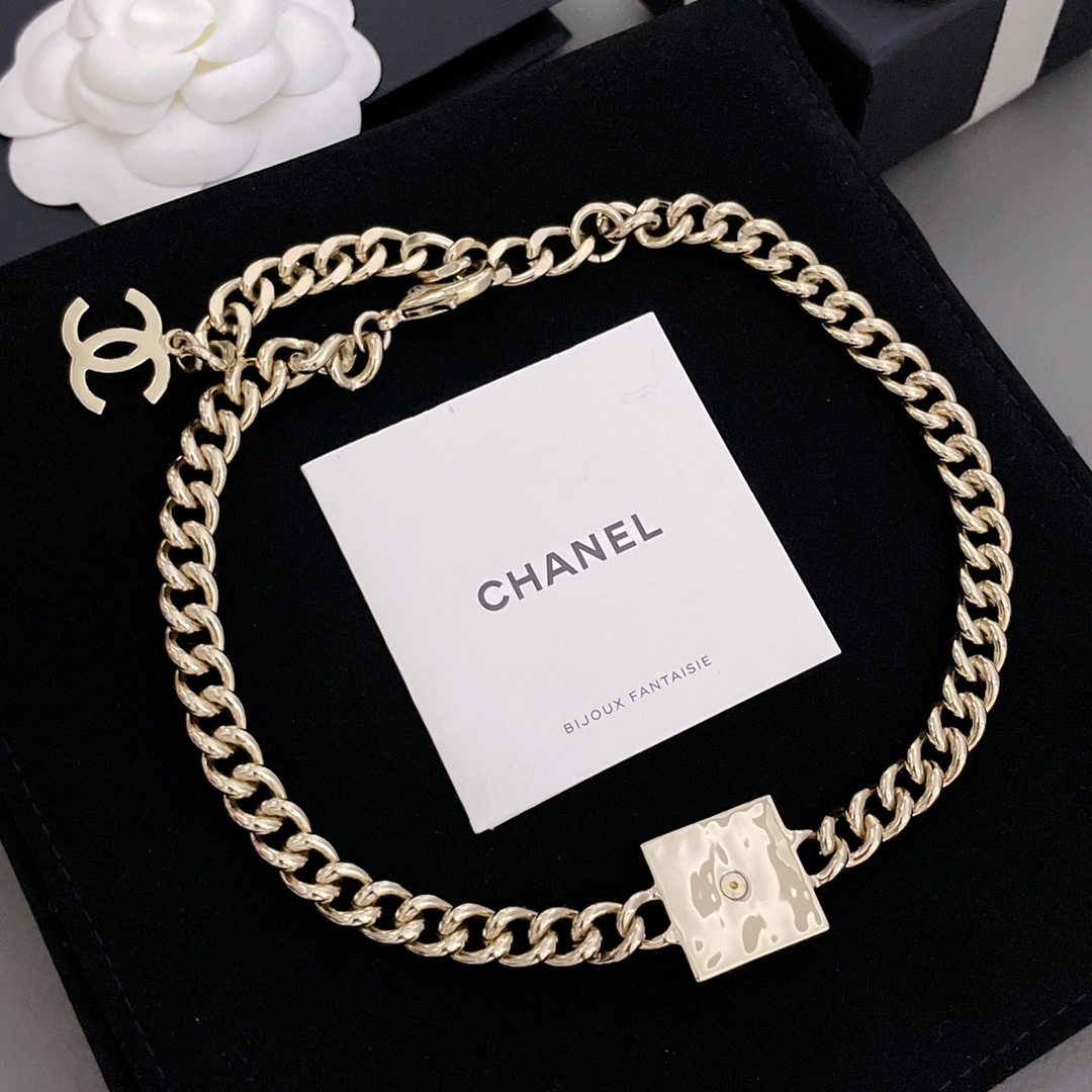 TOP CHANEL Metal Chain Rope Square Choker