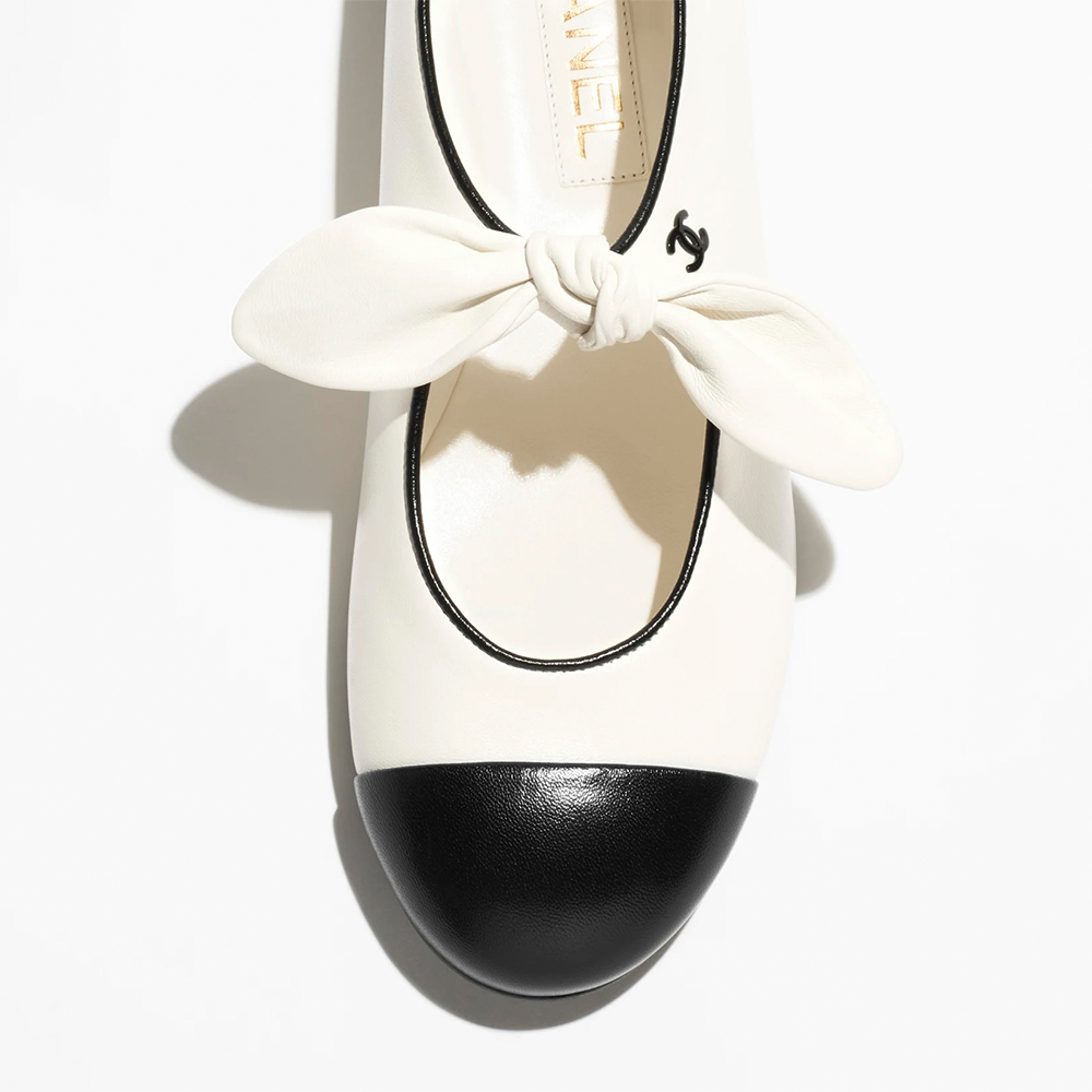 Chanel White and Black Lambskin Mary Jane Shoes(1:1 Top Quality)