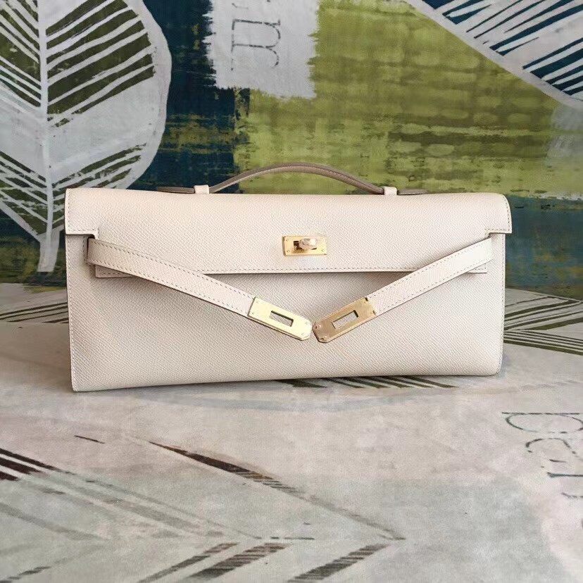 TOP HERMES Kelly Cut Elan 31 Clutch - White & SHW