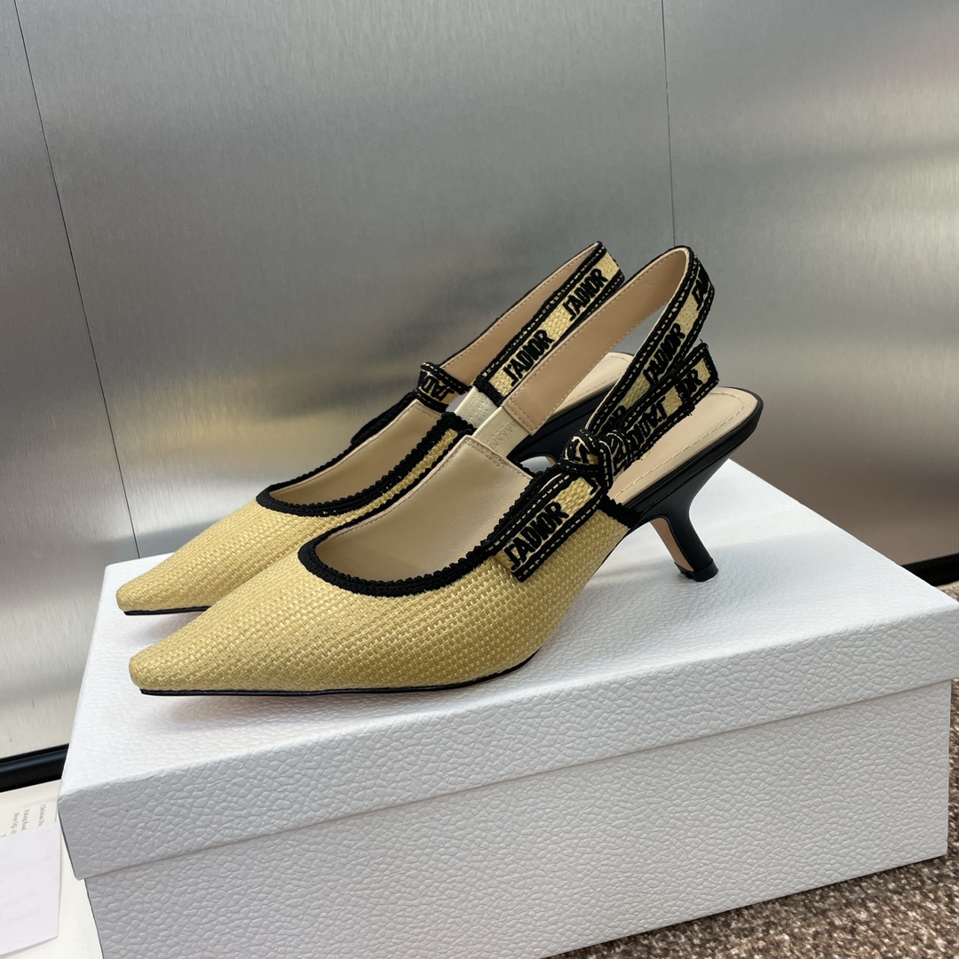 TOP Christian Dior J'ADIOR Macrame Embroidered Lettering Flat/Mid/High Heel Pumps - Beige
