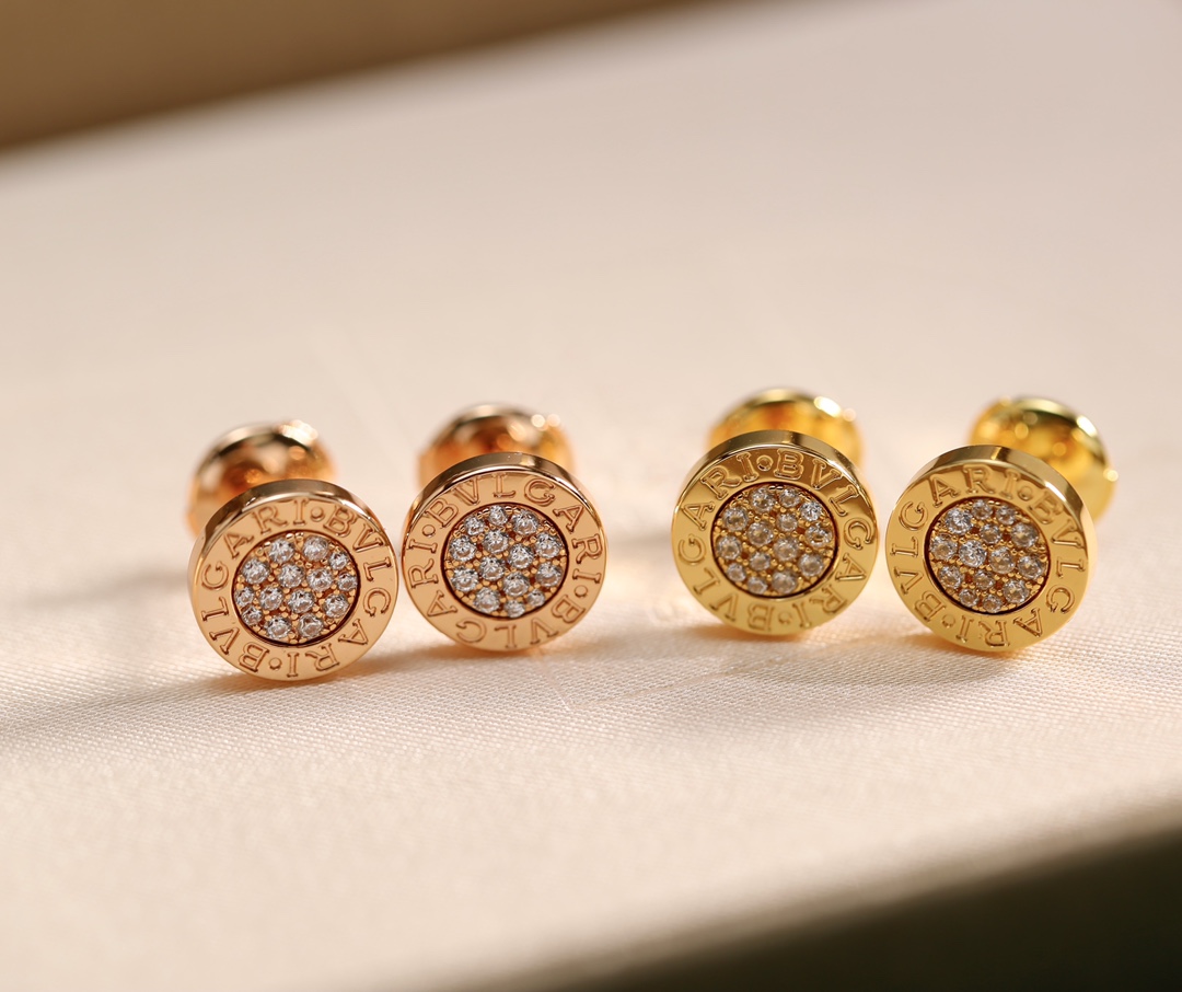 TOP BVLGARI Round Cake Full Diamond Earrings - 2 Color
