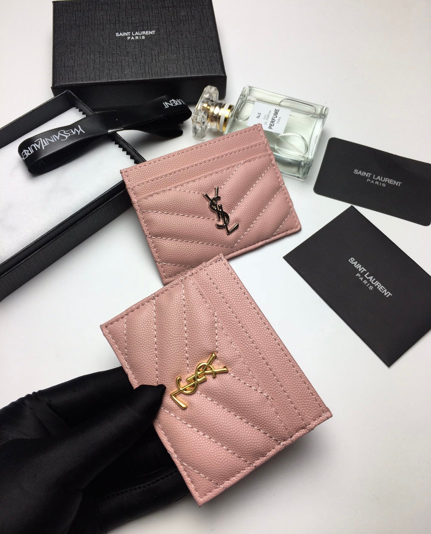 TOP Yves Saint Laurent YSL Card Holder Caviar Skin - Pink