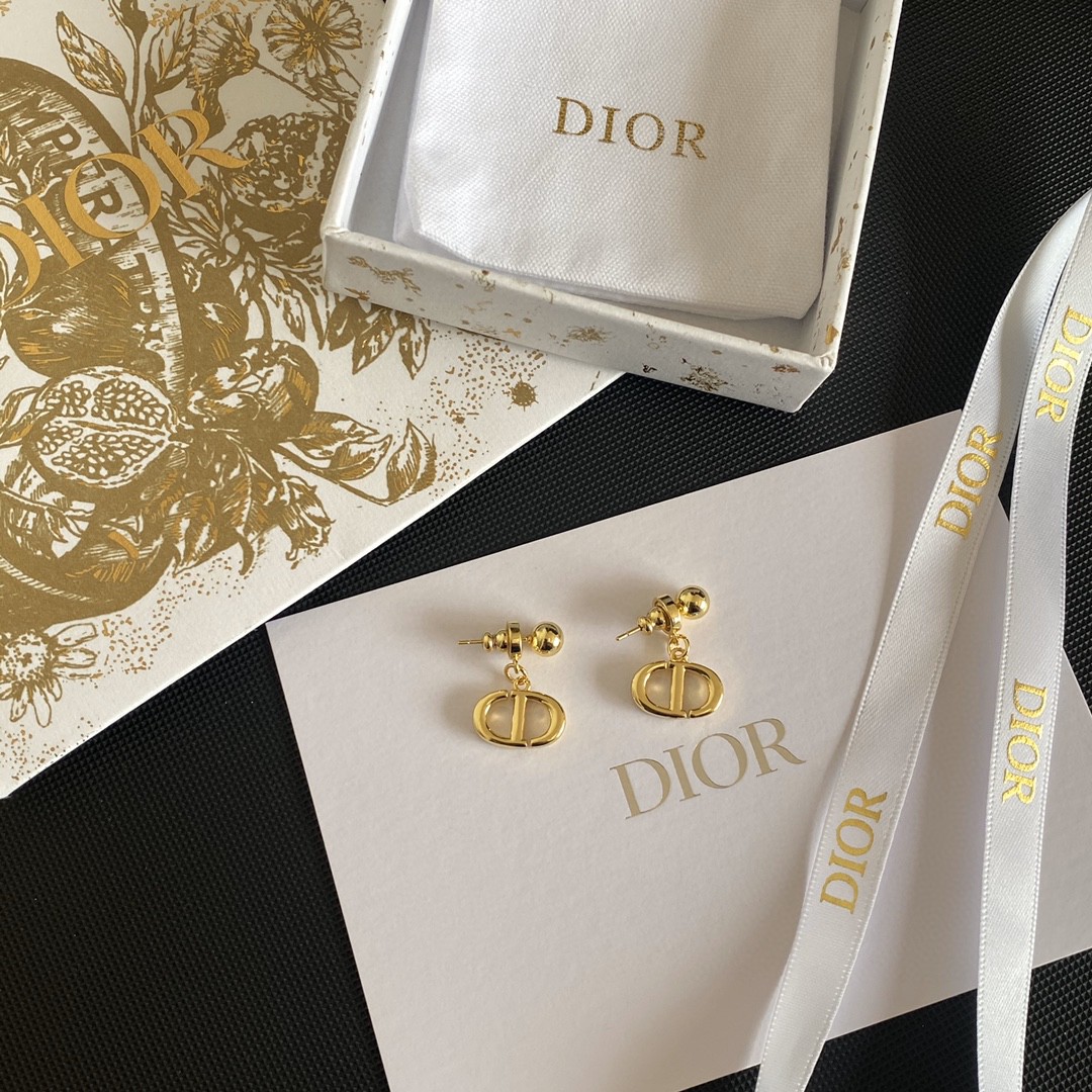 TOP Christian Dior Glossy Letter Earrings - Gold