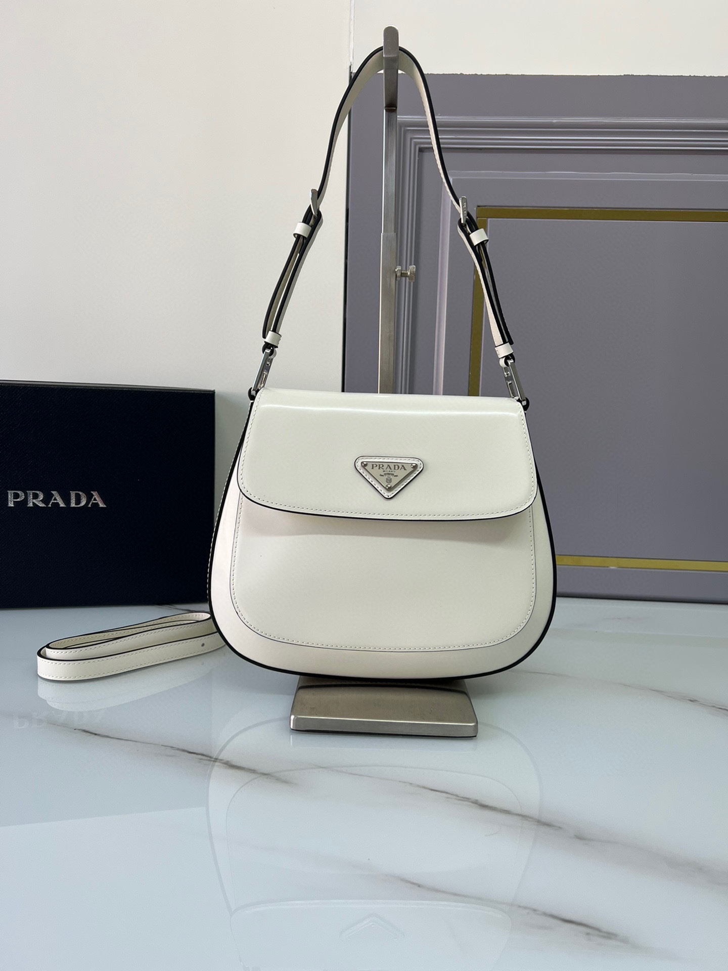 TOP PRADA Cleo Flap Bag Leather Large 24x19x6cm with Double straps - 2 Color