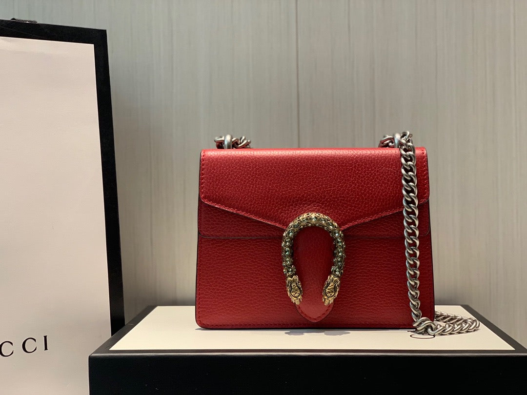 TOP GUCCI G*G Dionysus Stones Logo Bag Small 28cm - Red