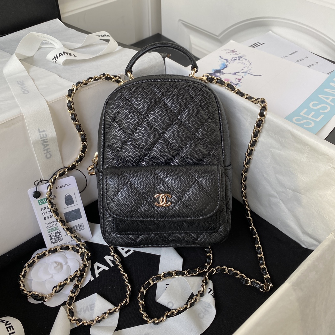 TOP CHANEL Cortical Lychee Pattern Small Shoulder Bag - 18×13×9cm - GHW&Black/White