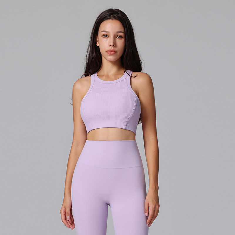 Womens High Neck Sports Bra Ribbed Racerback 5A Antibacterial Quick Dry Yoga Bra
