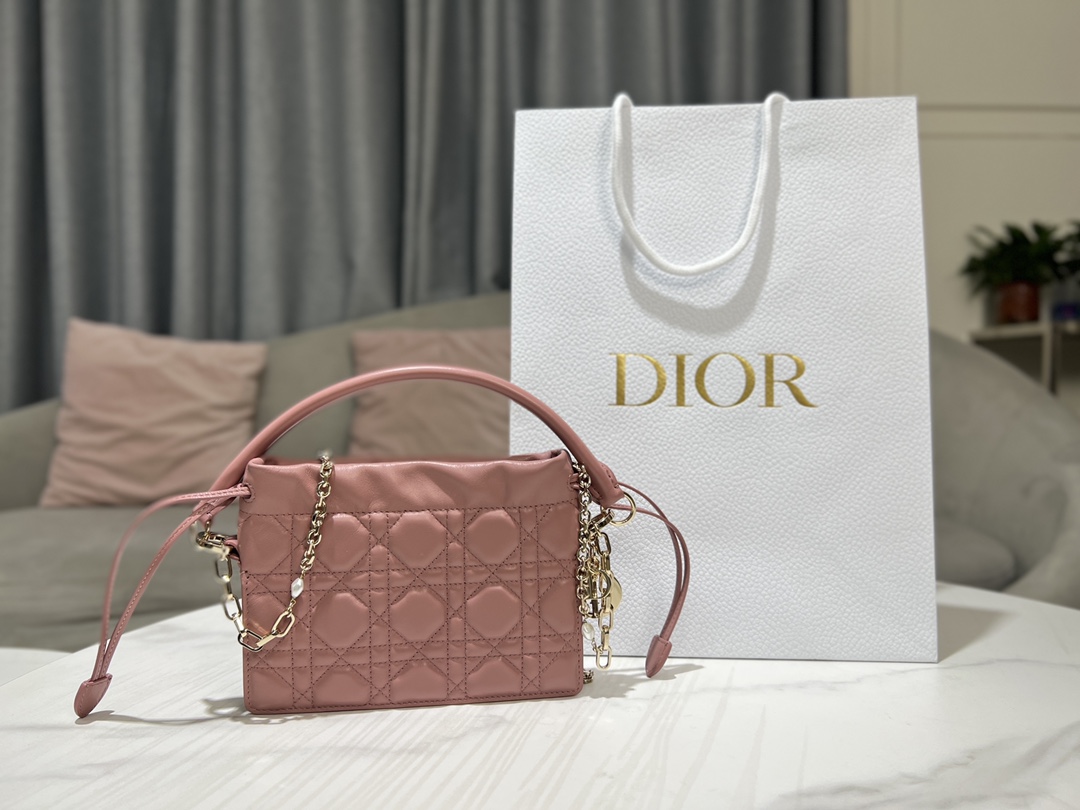 TOP LADY DIOR Mini Handbag For IPhone-sized Items 19 x 13 x 5 cm - Peony Powder