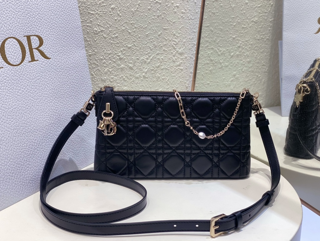 Top Christian Dior Midi Mini Small 30 Montaigne Bag  23x13x5cm - Black - GHW