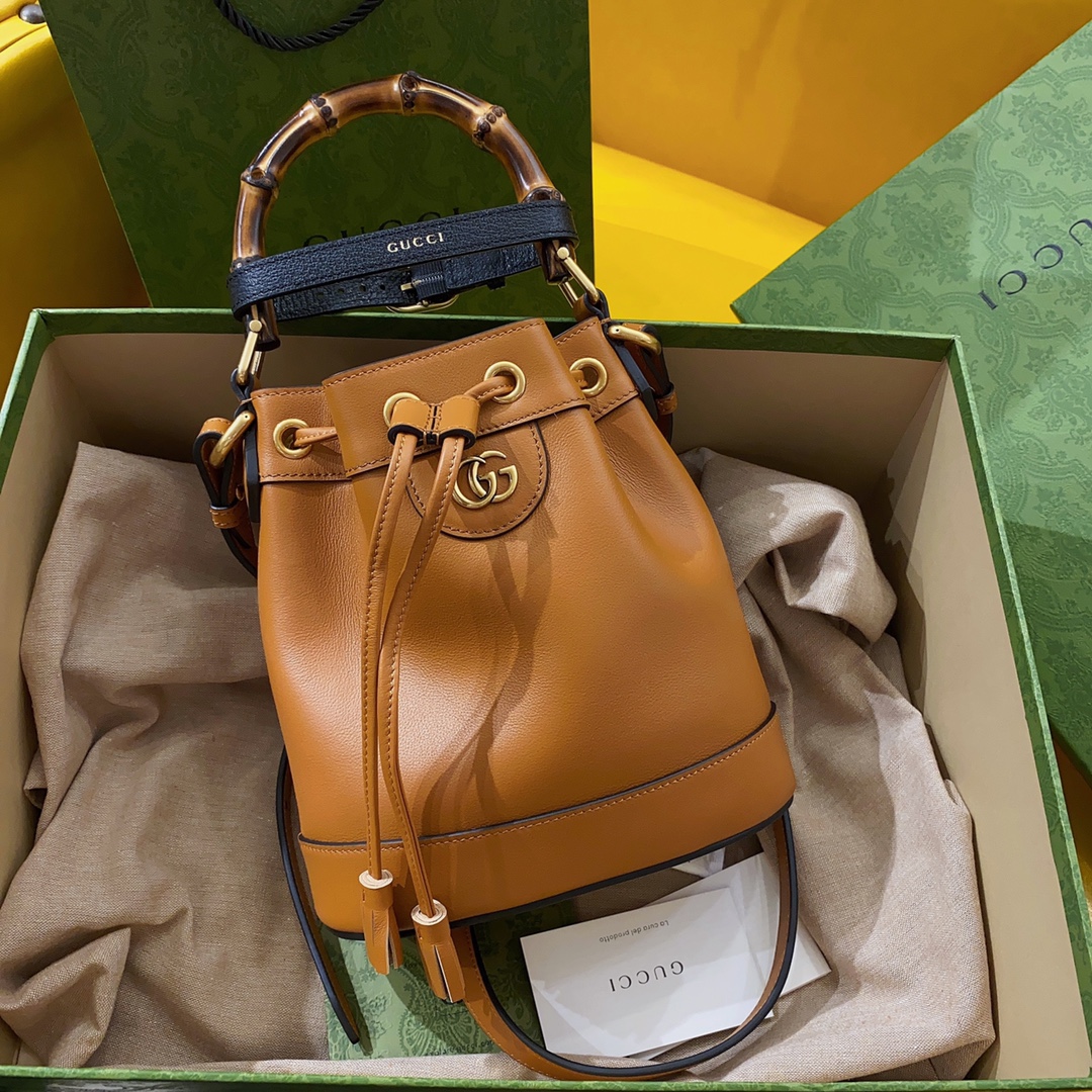 TOP GUCCI G*G Diana Bamboo Mini Bucket Bag 19x30.5x6cm -GHW-3 colors