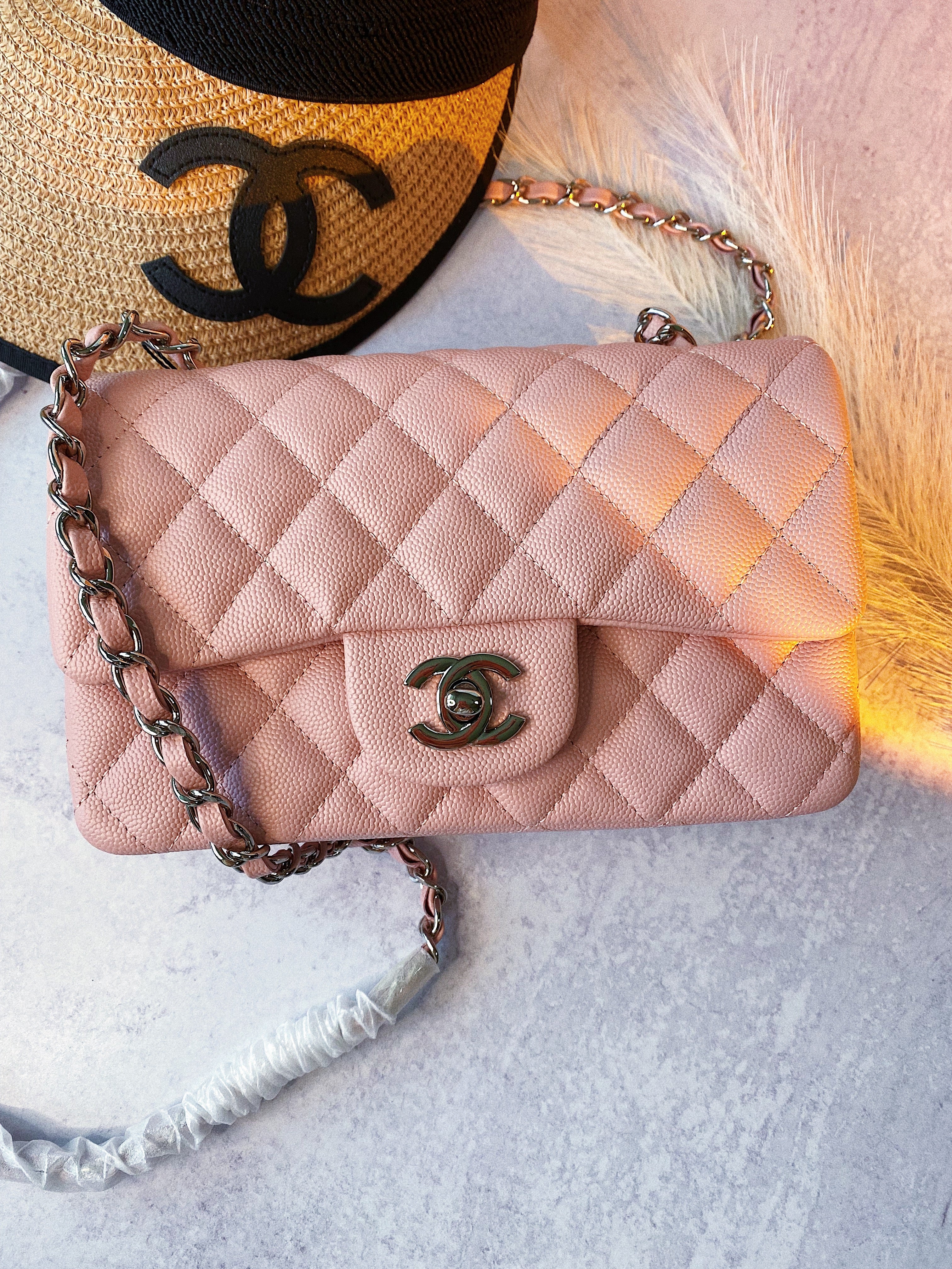TOP CHANEL Classic Flap Bag Caviar Mini 20cm - Pink & SHW