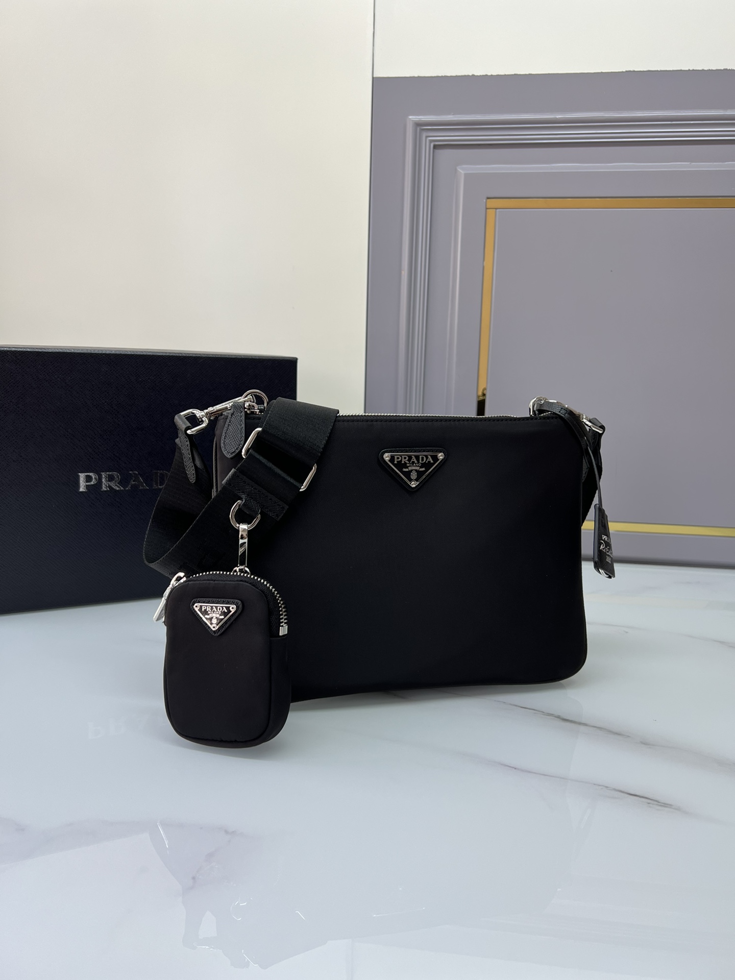 TOP PRADA 3WAY Bag Nylon 25x18x4cm - Black