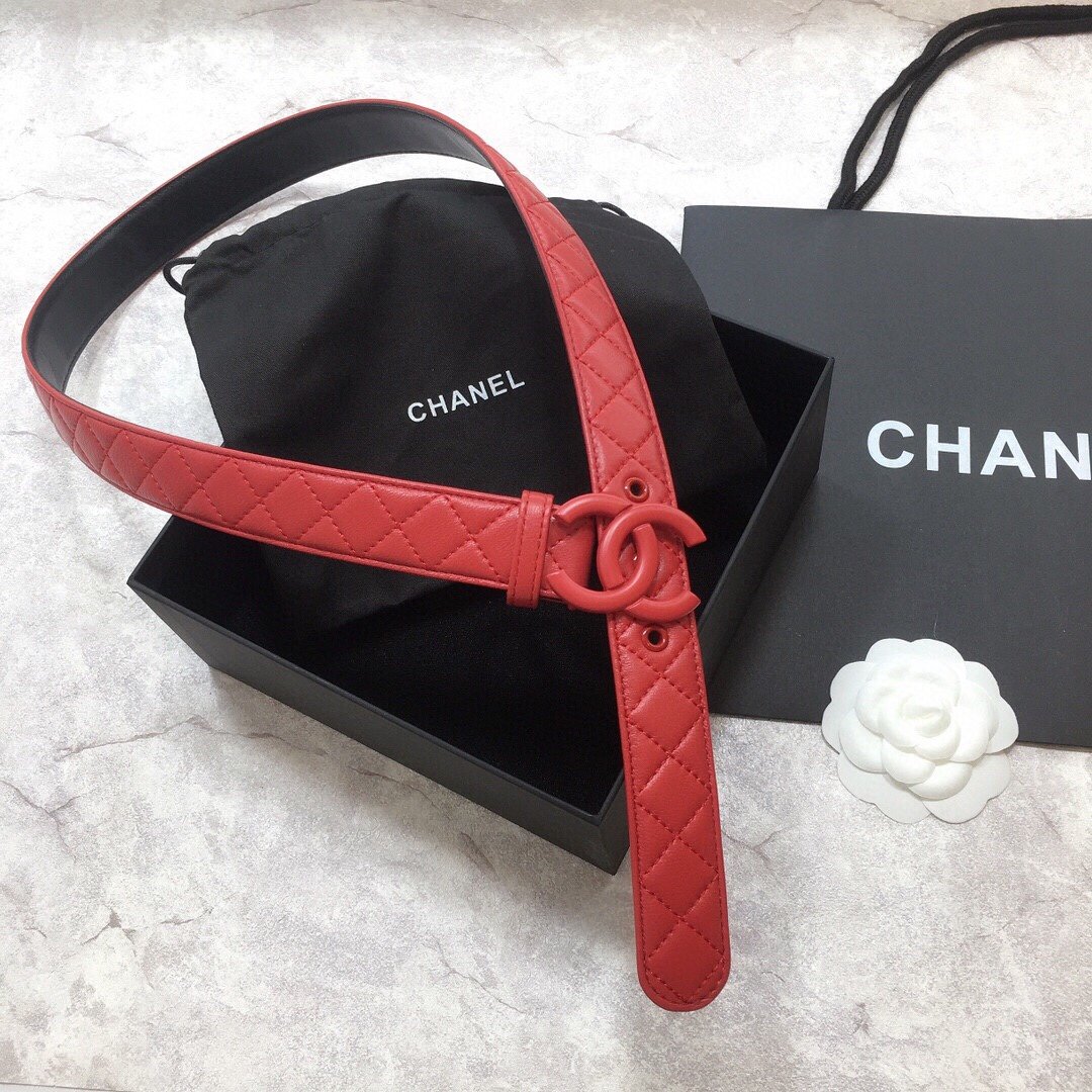 Chanel Belt Quilted With Double C Buckle Red With Red Hardware Women Belt 30MM