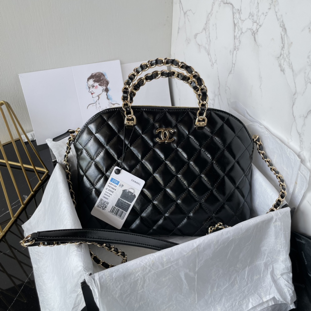 TOP CHANEL Shiny Lambskin Tote Bag 20.5x28.5x7cm - Black