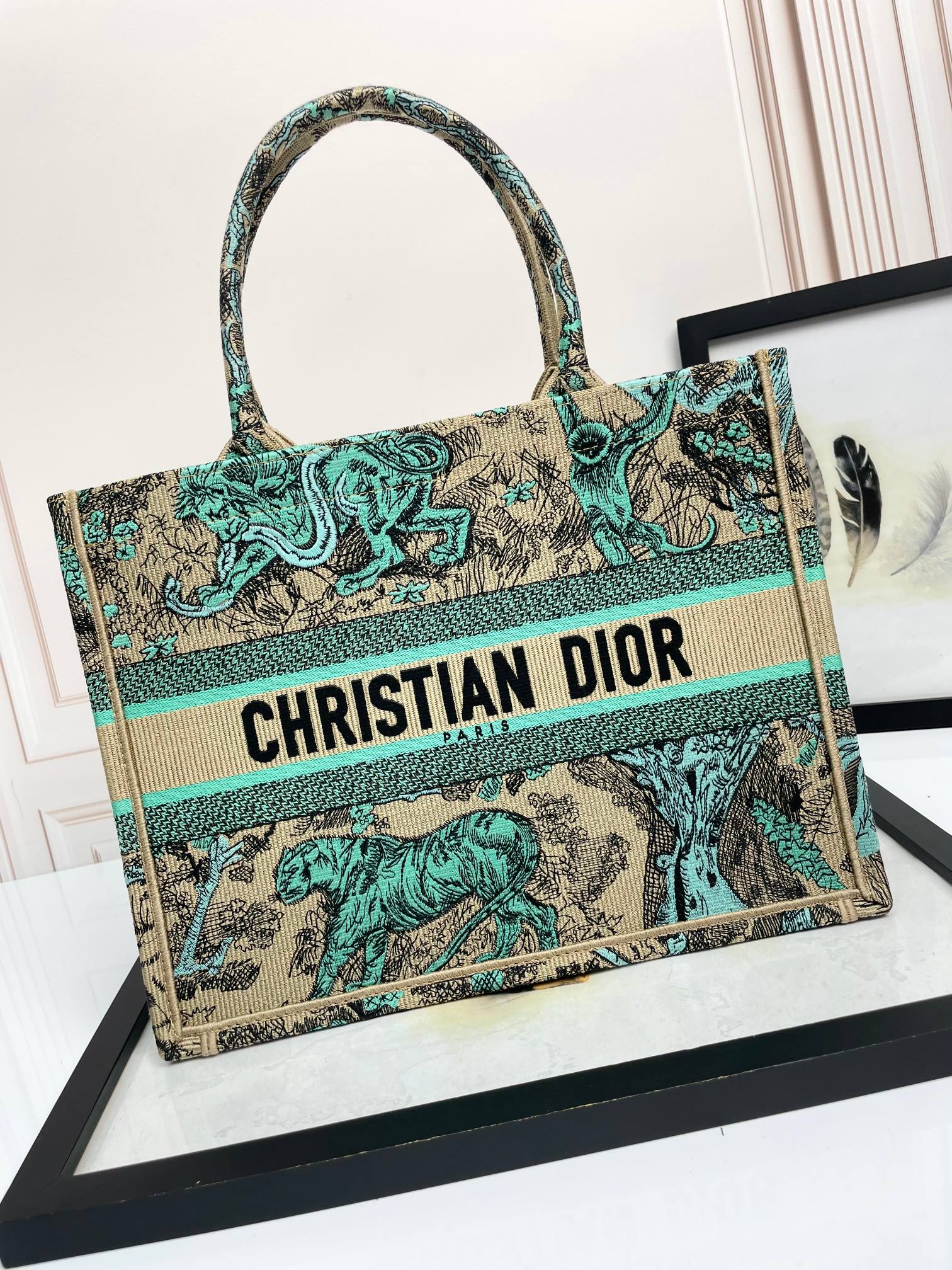 TOP Christian Dior Book Tote Bag 3 Sizes - Green