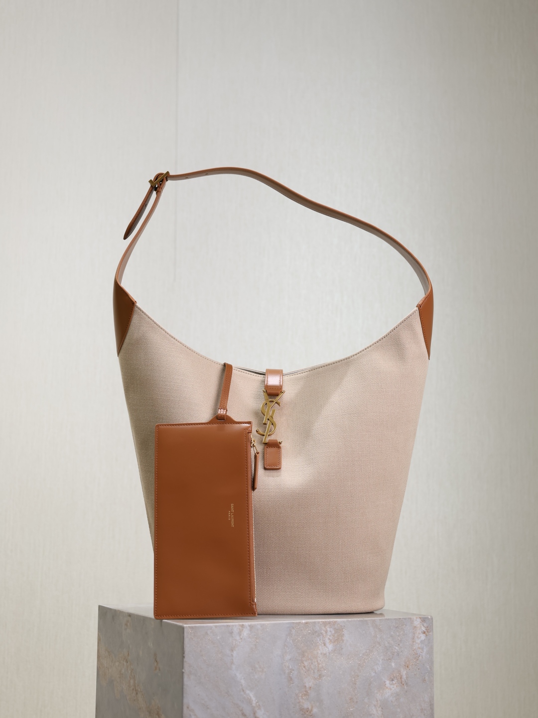 TOP Yves Saint Laurent YSL Le 5A7 Large Bucket Underarm Bag 26×31.5×13.5cm - Beige