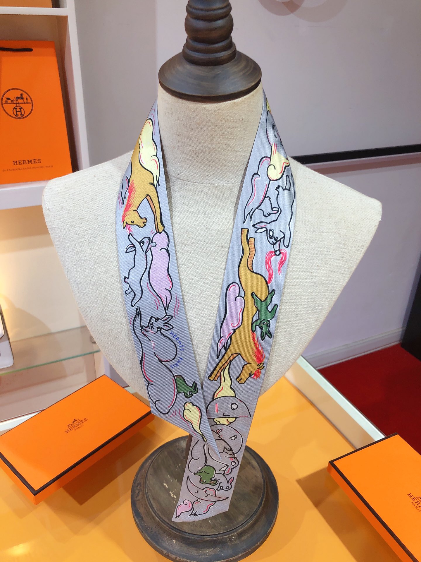 TOP HERMES One Thousand and One Rabbits Twilly Scarf 86 x 5 cm - 4 Colours