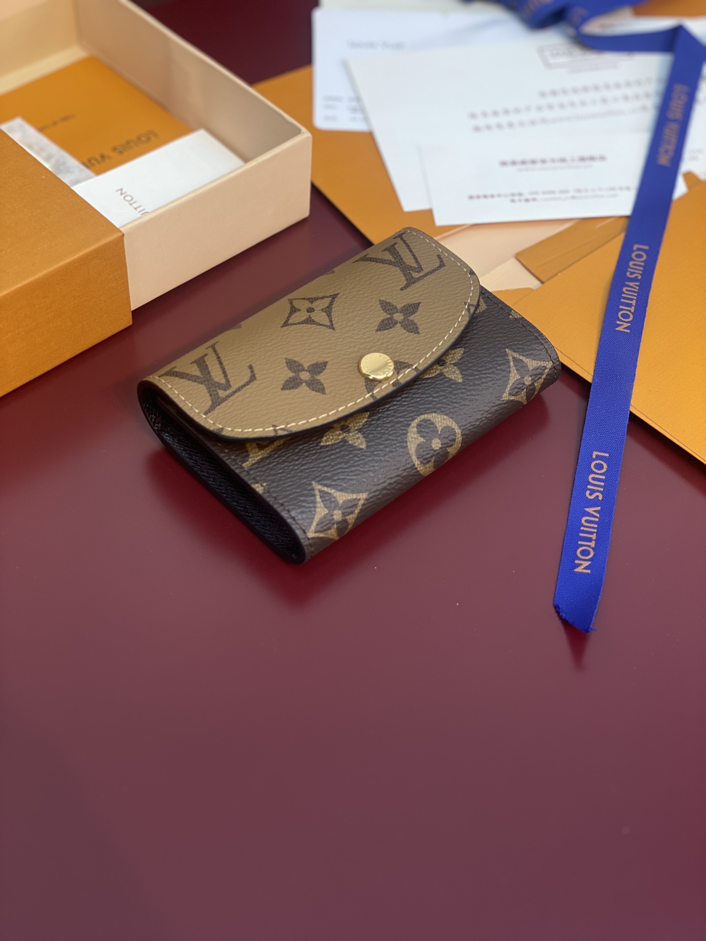 TOP Louis Vuitton LV Rosalie Coin Purse Monogram Reverse Canvas 11x8x2.5cm - Khaki/Brown