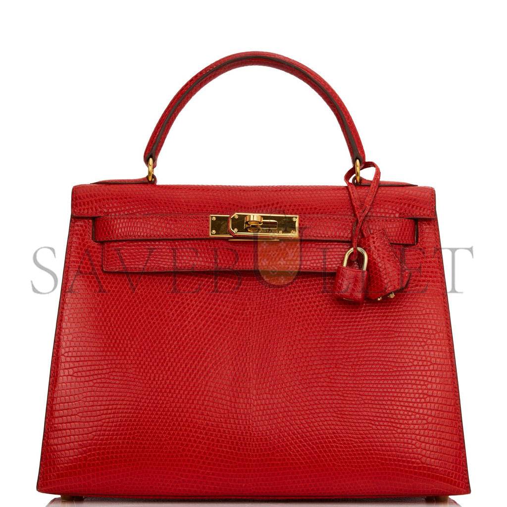 Hermes Kelly Sellier 28 Rouge Vif Lizard Niloticus Gold Hardware