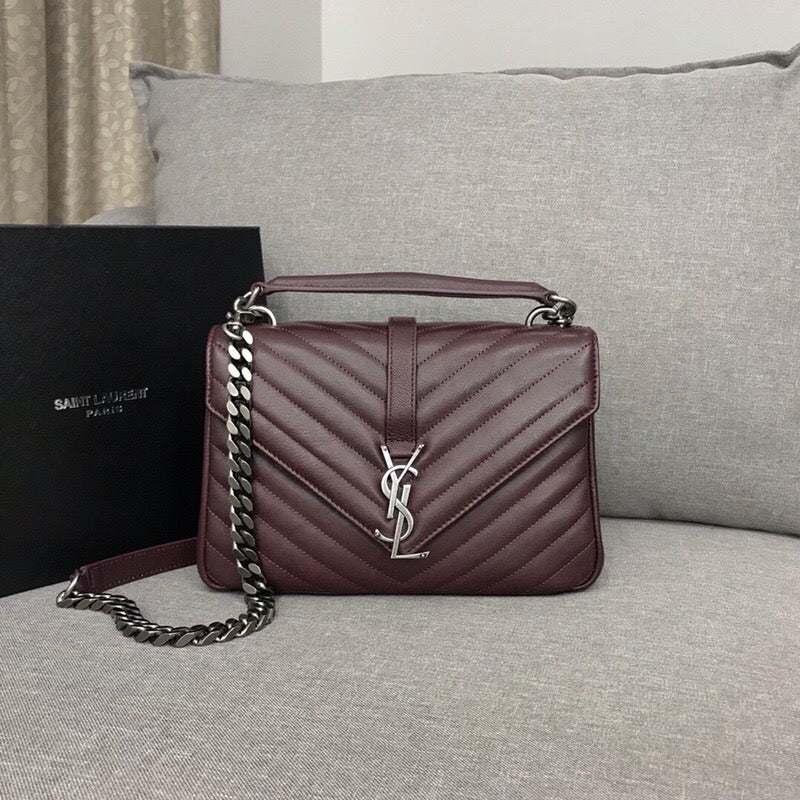 TOP Yves Saint Laurent YSL Small College Bag - Burgundy w SHW