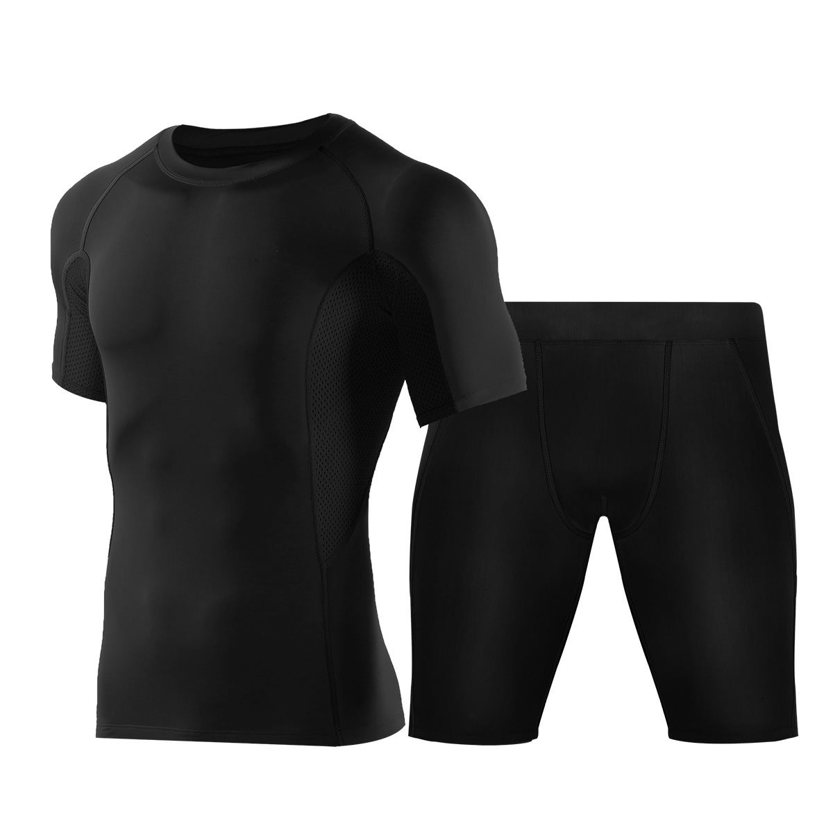Men Training Compression Shorts Short Sleeve Top Workout Sets