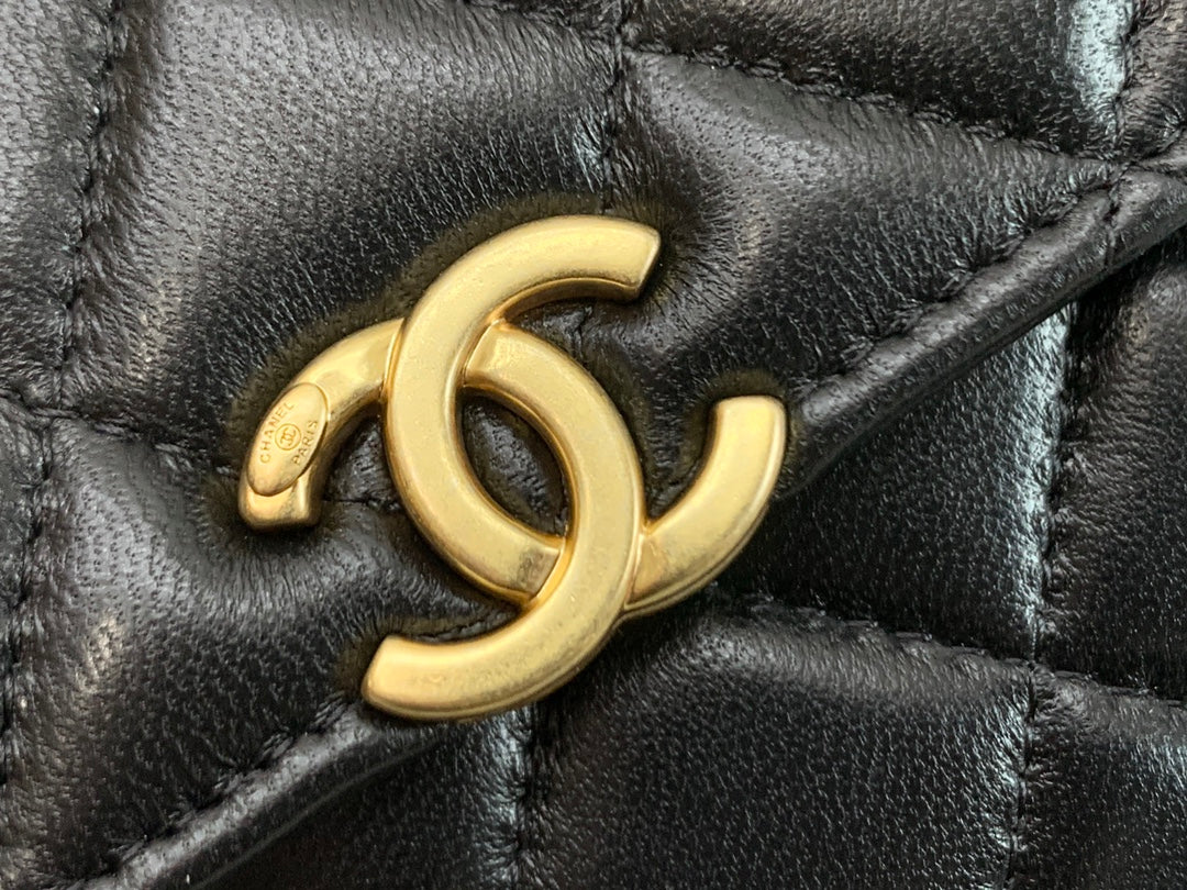 TOP CHANEL Flap Phone Holder Chain Bag w Enamel Top Handle - Black
