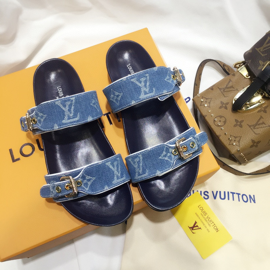 Louis Vuitton LV Bom Dia Leather Slide Sandals  (Replica)