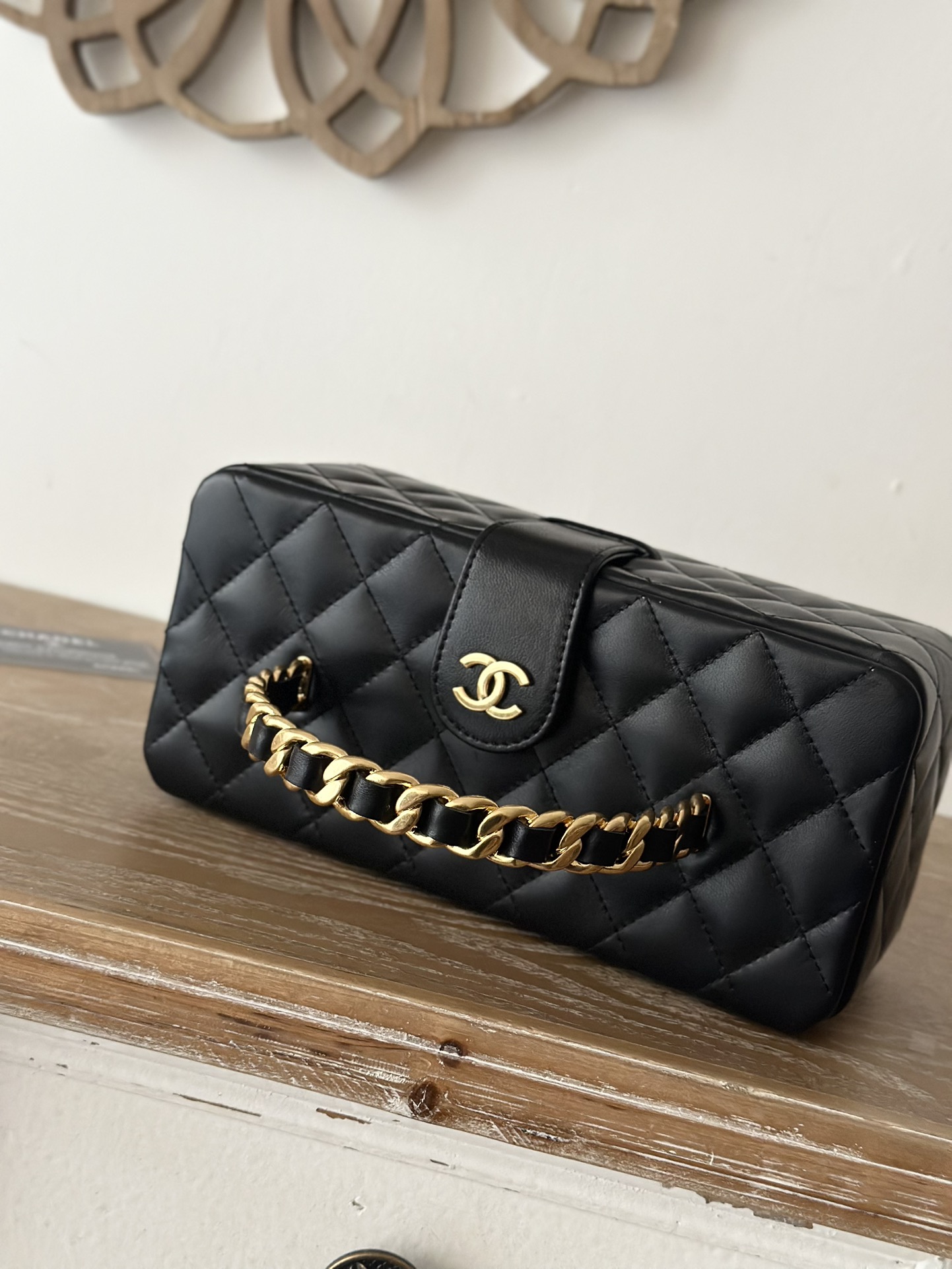TOP CHANEL Vanity Case Lambskin 8.5x11x9.5cm/8.5x22x10cm - Black