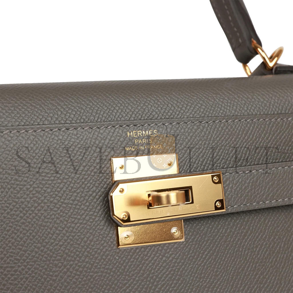 HERMÈS KELLY SELLIER 28 GRIS MEYER EPSOM GOLD HARDWARE (28*22*10cm)