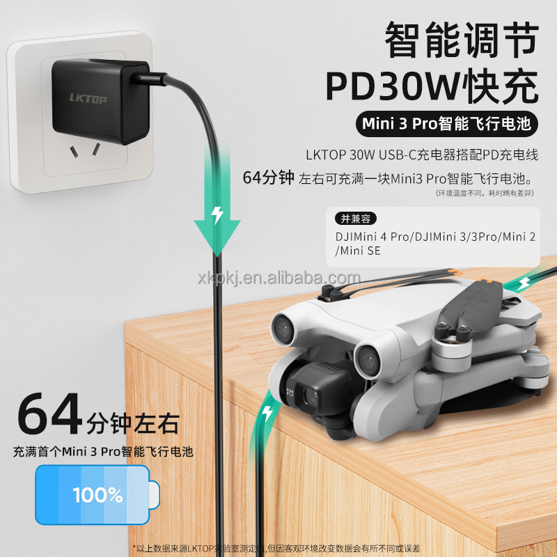 LKTOP 30W GaN Charger Compatible with DJI Mini 4 Pro Mini 2 SE Mini Two-Way Charging Hub