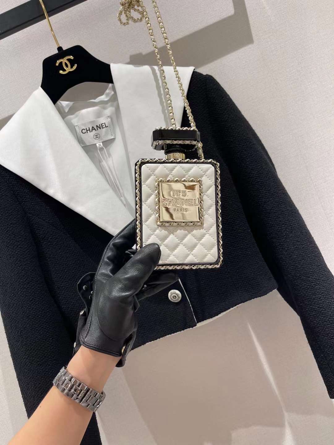 TOP CHANEL Mini Perfume Bottle Shape Bag 16×9×3.5CM - White