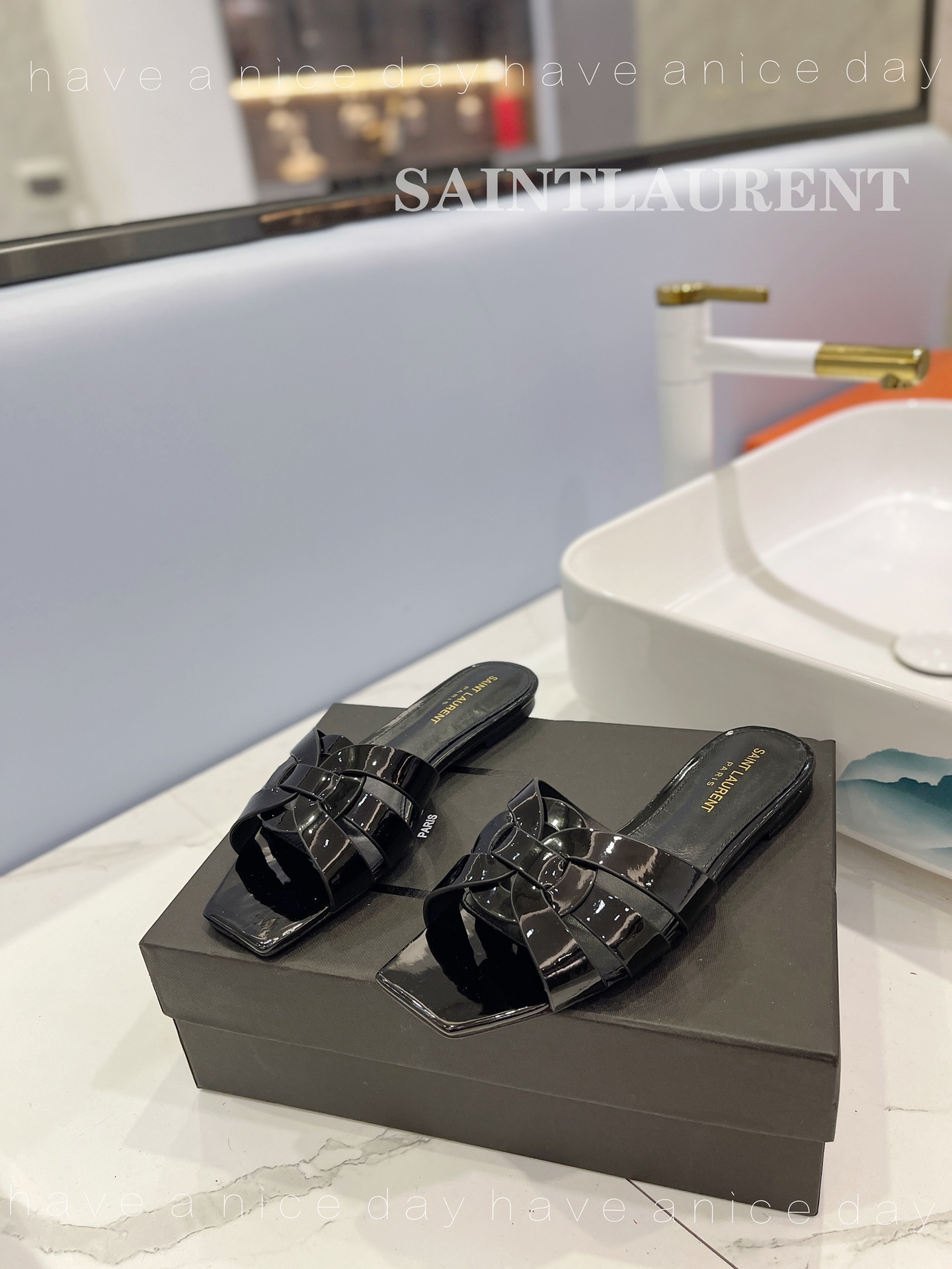 TOP Yves Saint Laurent YSL Slippers Patent Leather - 8 Colors