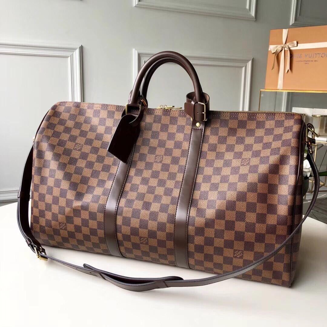 TOP Louis Vuitton LV Loui$ Vu!tt0n Keepall Bandouliere Travel Bag 50CM - Damier Ebene
