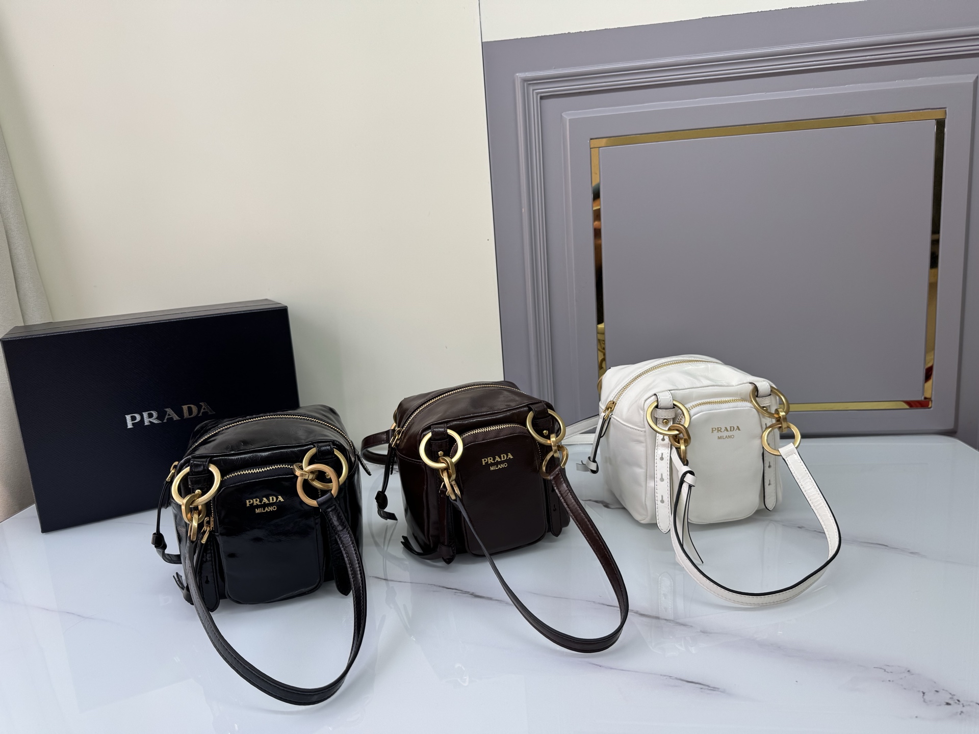 TOP PRADA Handbag Oil Wax 14x14x13.5cm - 3 Color