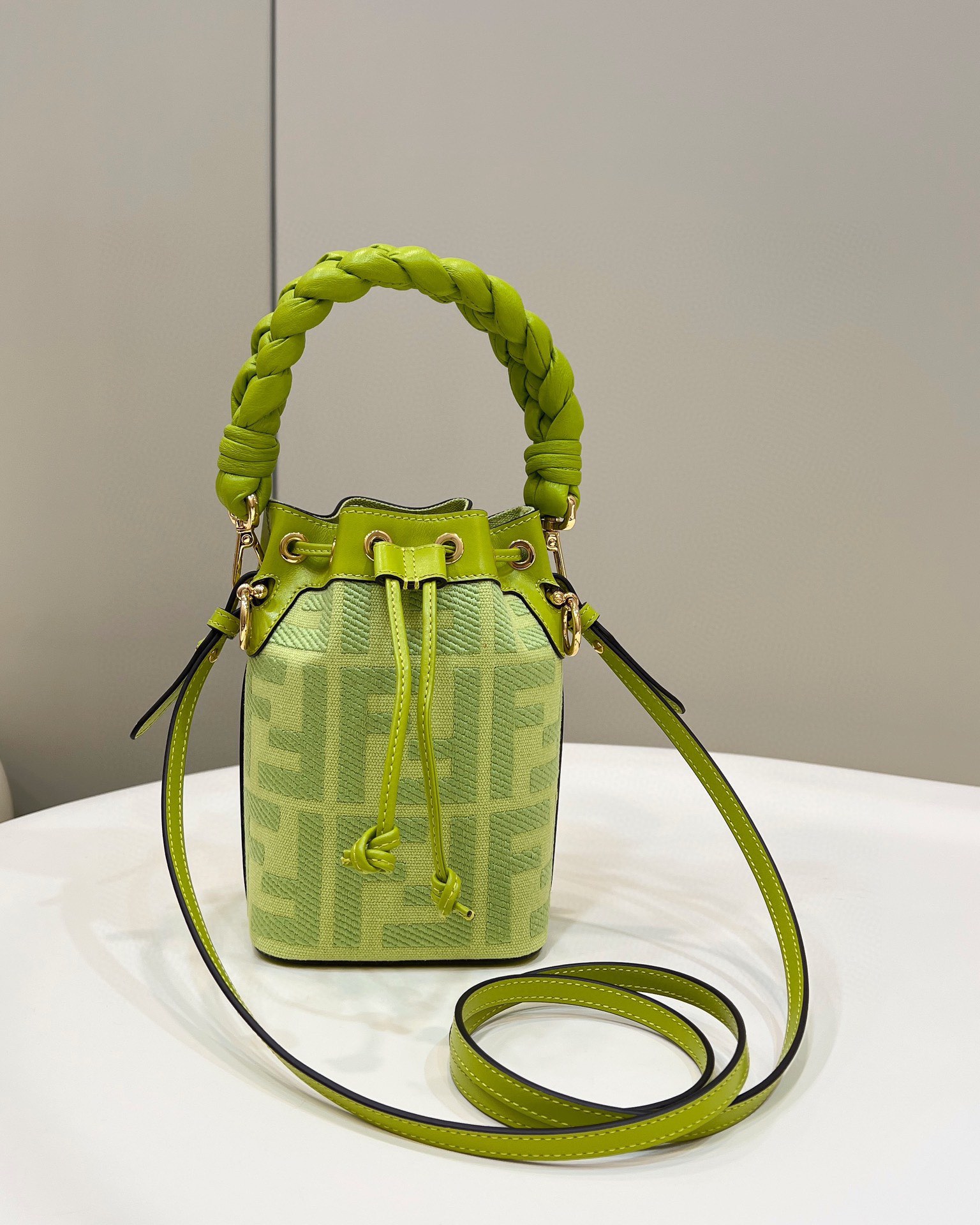 TOP FENDI Mon Tresor Embroidered Washed Denim HandBag - Green