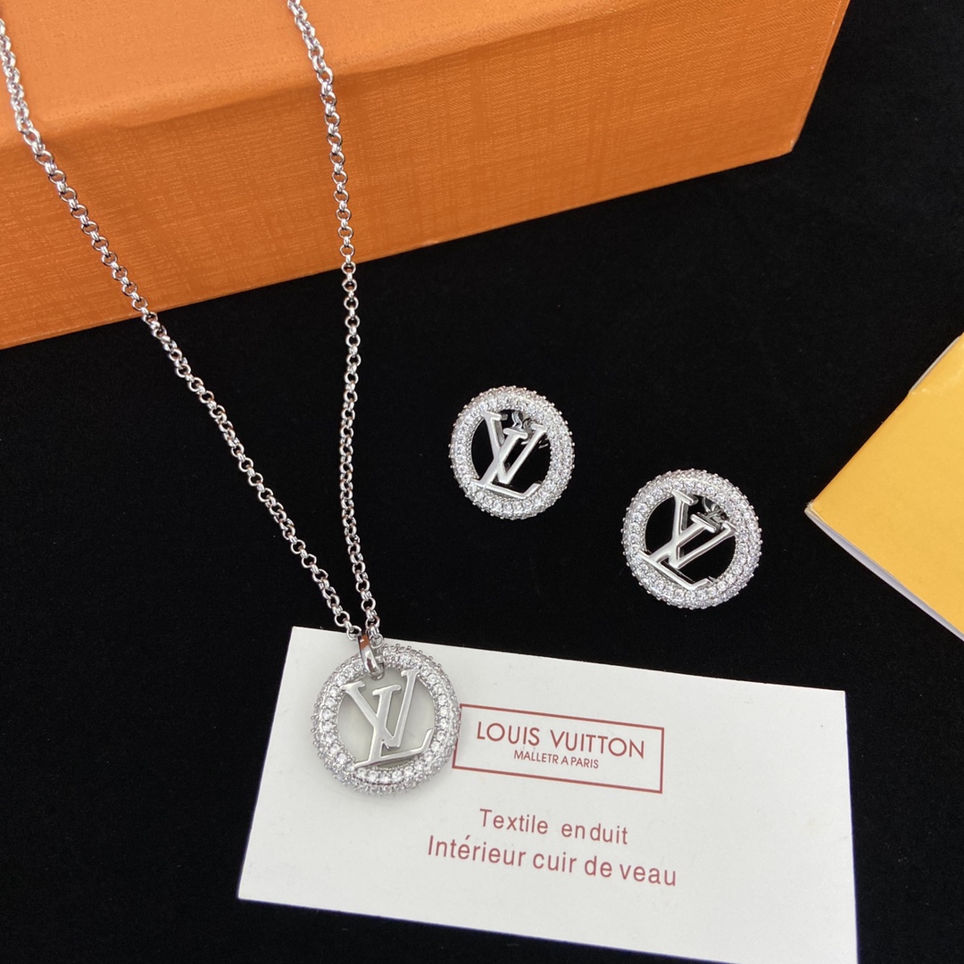TOP Louis Vuitton LV LV Necklace Earrings Set - Silver