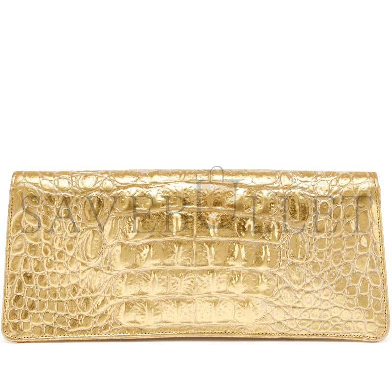 CHANEL MASTER 19A CROCODILE EMBOSSED GOLD JEWELED SCARAB CLUTCH BAG TI9 784893 (30*13*5cm)