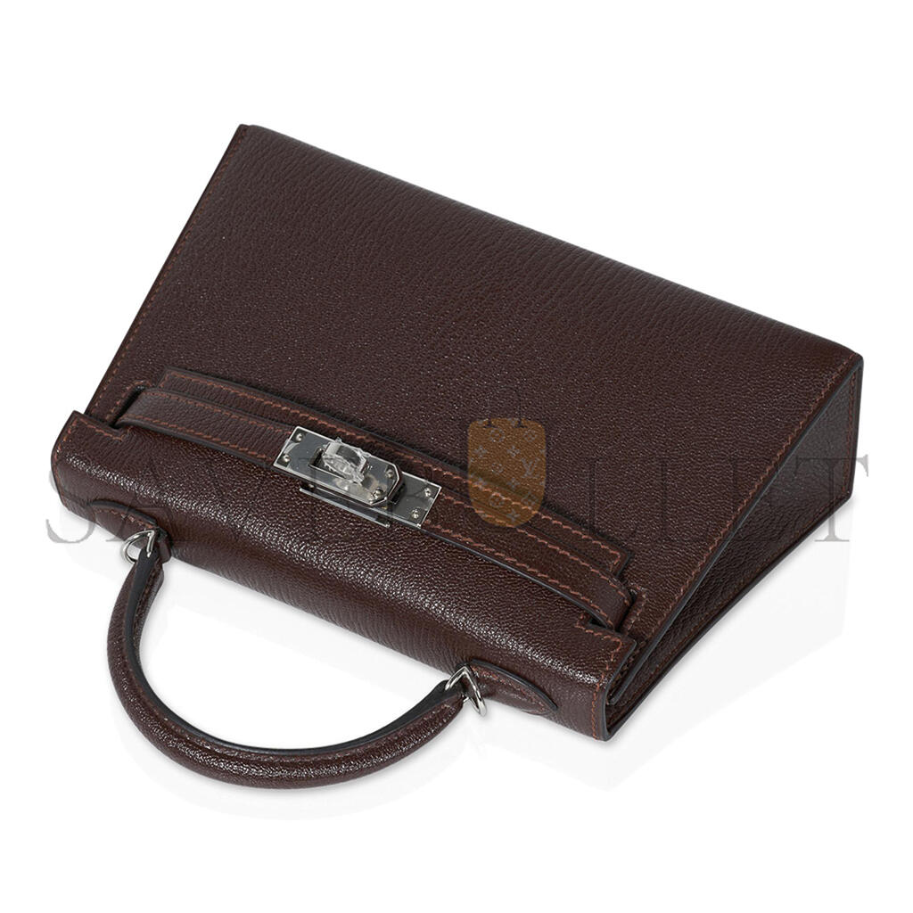 HERMÈS MINI KELLY II GOAT LEATHER CERAMIC SILVER BUCKLE (19*12*5.5cm)