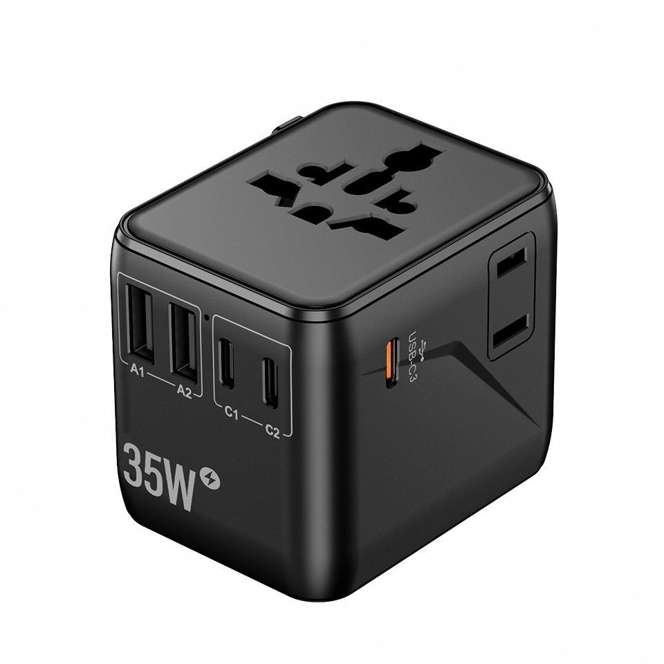 2AC 2500W PD 35W Fast Charger Multi Plug Socket Universal Travel Power Adapter with 2A3C Gan Travel Adapter