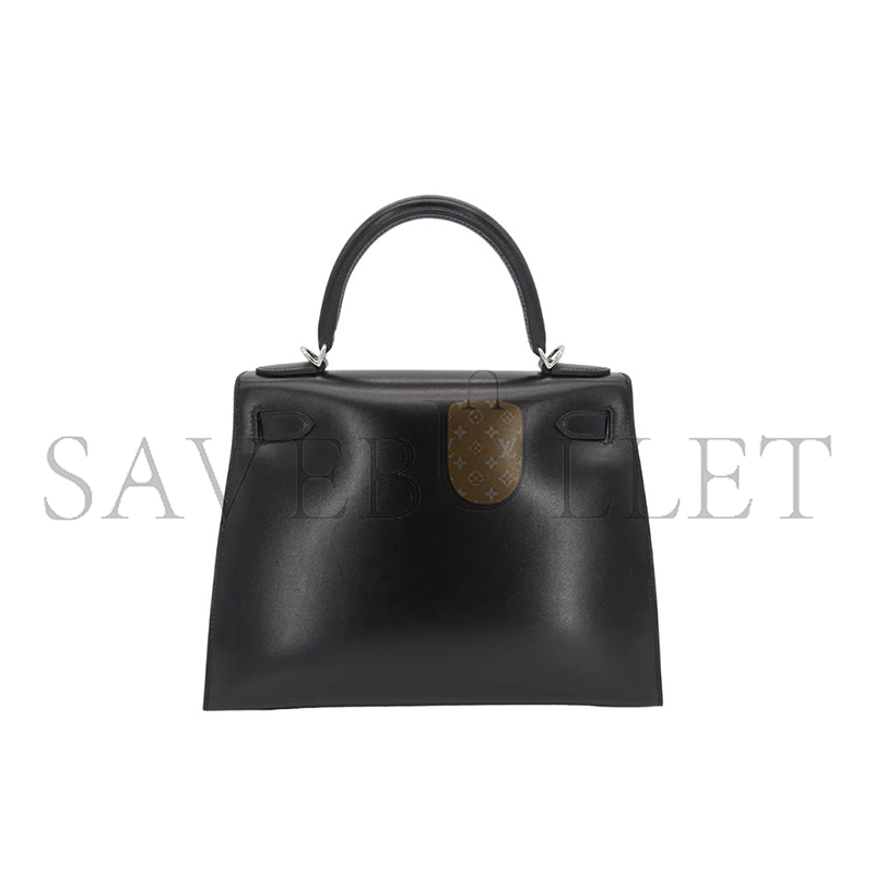 HERMÈS KELLY 28 SELLIER BLACK BOX CALF LEATHER PALLADIUM HARDWARE (28*22*10cm)
