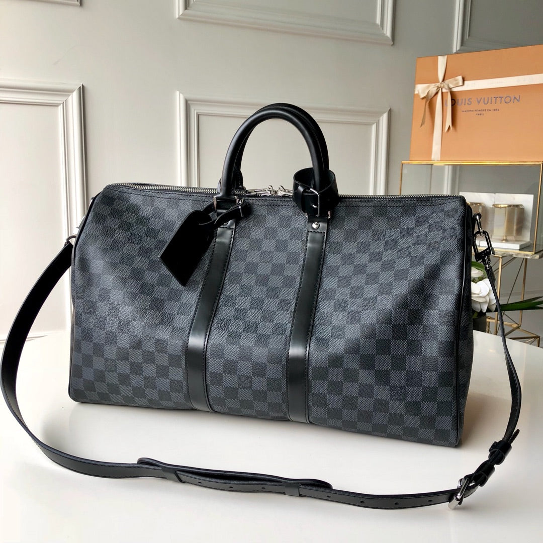 TOP Louis Vuitton LV  Keepall Travel Bag 45~50cm - Damier Graphite Black