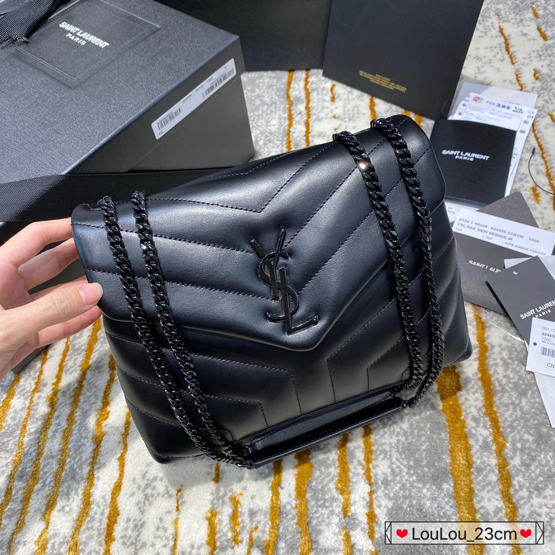 TOP Yves Saint Laurent YSL LouLou Small Bag 20cm - Black on Black