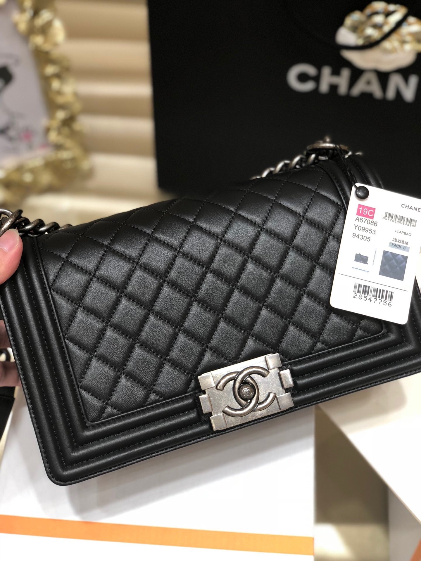 TOP CHANEL Le Boy Bag Smooth Leather  Medium 25cm  - Black & Ruthenium Hardware