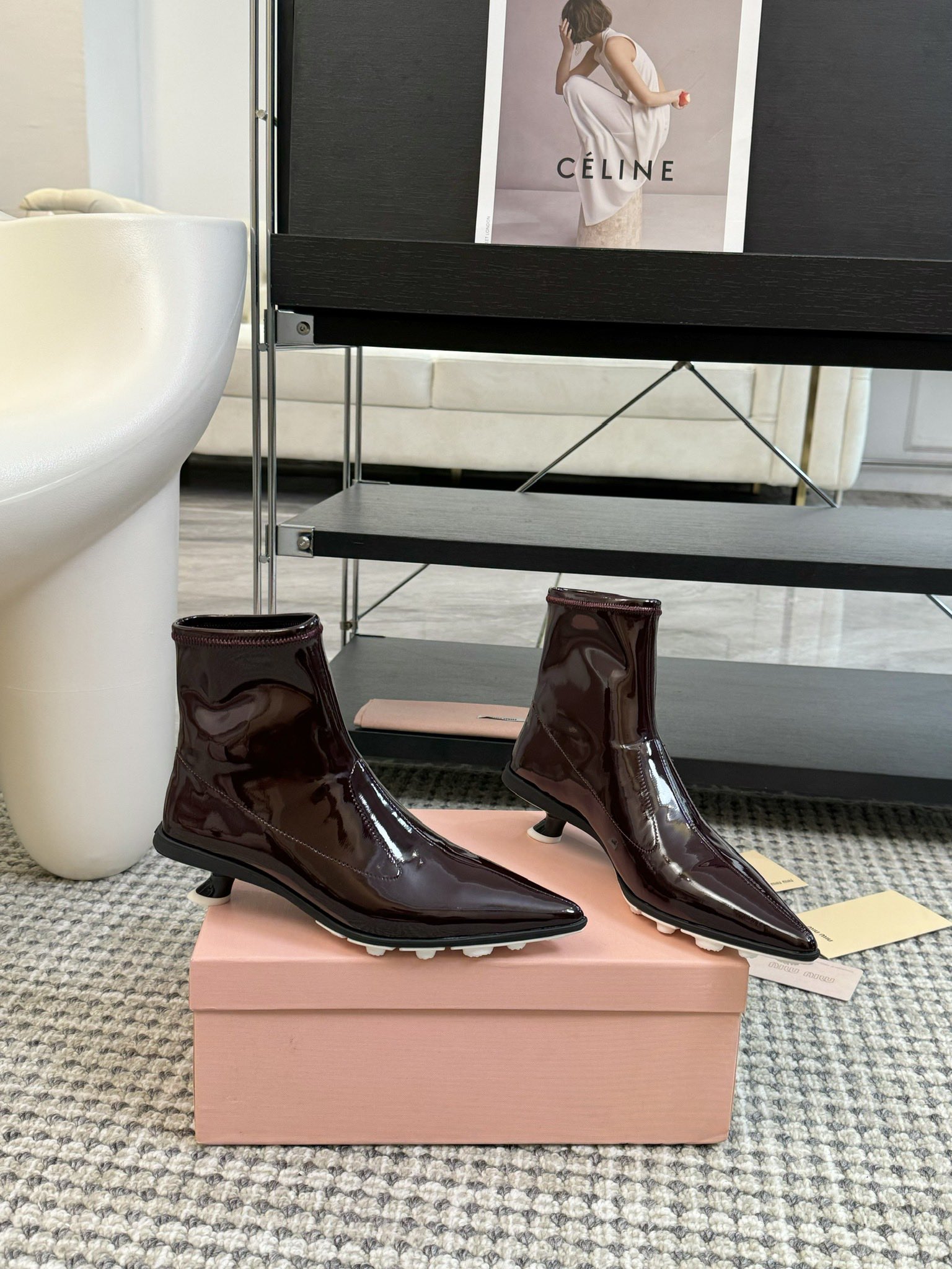 TOP Miu Miu Mary Jane Patent Leather Low Heel Boots - 2 Color