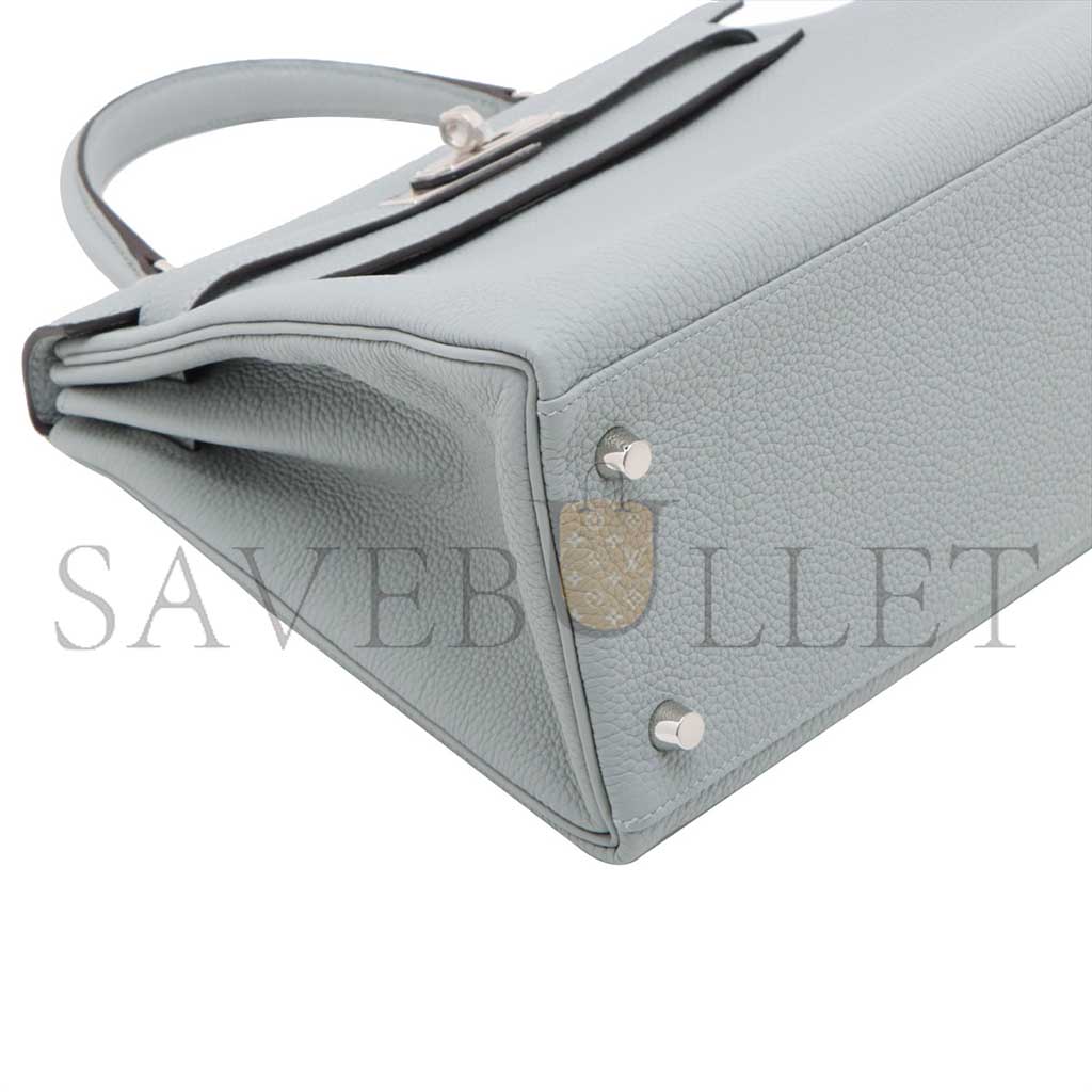 HERMÈS KELLY 28 TOGO BLUE GLACIER SILVER METAL FITTINGS (28*22*10cm)