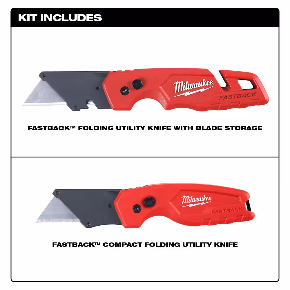 FASTBACK Folding Utility Knife and Compact Folding Utility Knife with Blade Storage and Gut Hook (2-Piece)