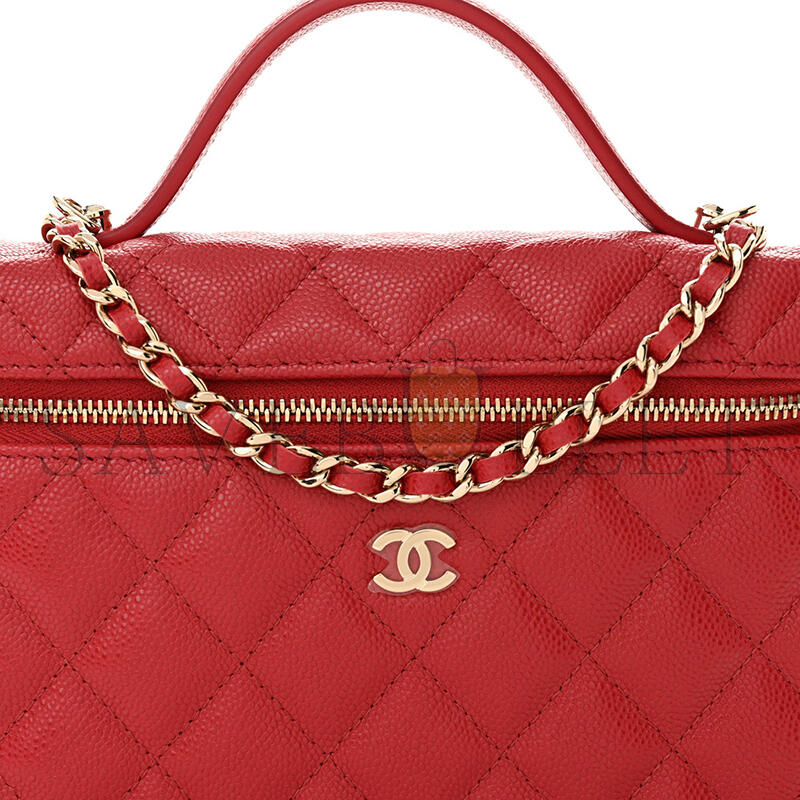 CHANEL MASTER CAVIAR QUILTED TOP HANDLE SLIM VANITY WITH CHAIN RED (19*11*5cm)