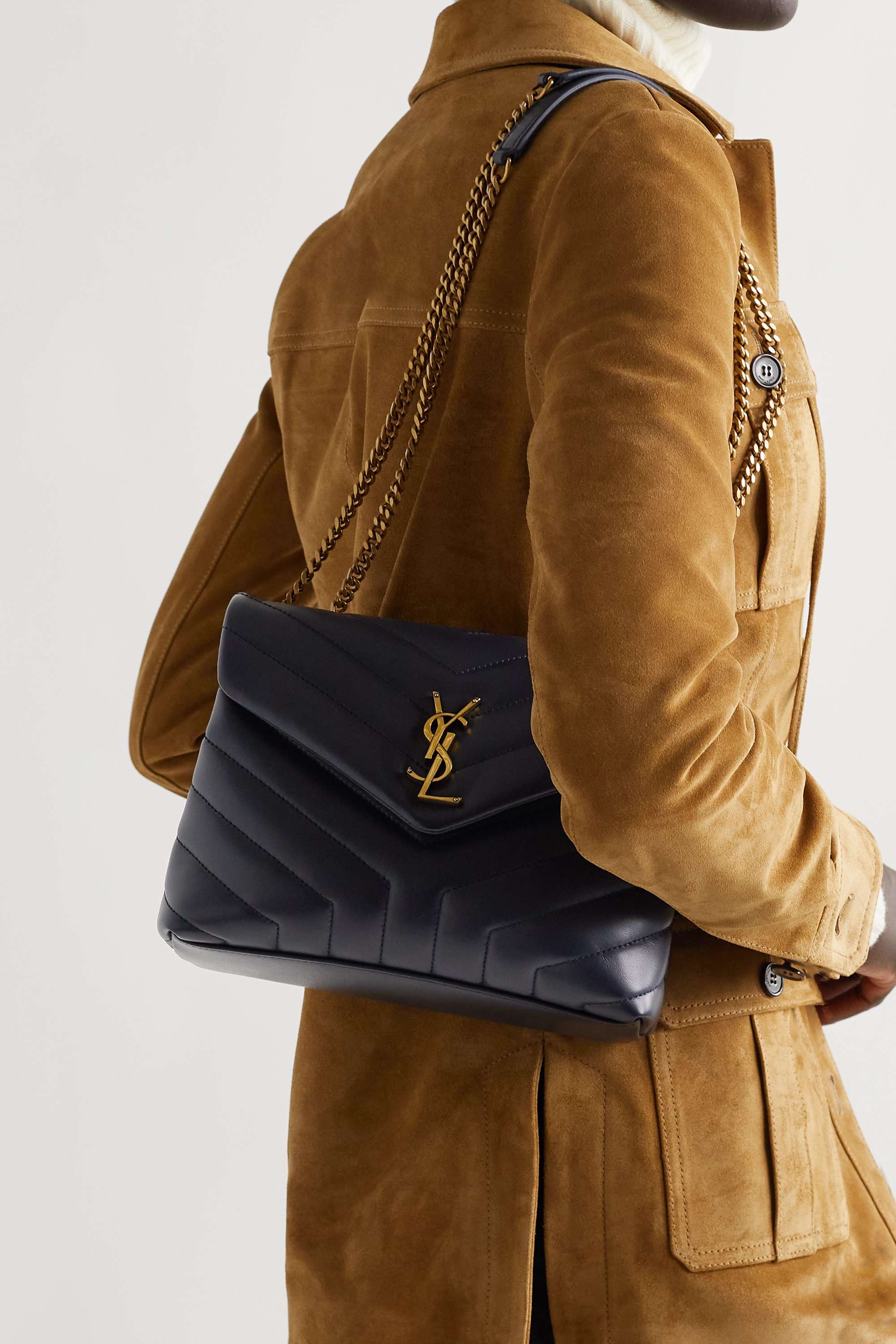 SAINT LAURENT YSL Loulou small quilted leather shoulder bag navy